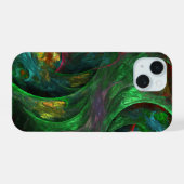 ジェネシスグリーン抽象芸術アート iPhone 15ケース (裏面横)