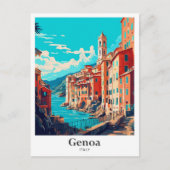 ジェノアイタリアヴィンテージトラベルイラストレーション ポストカード (正面)