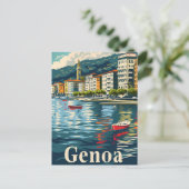 ジェノアイタリアヴィンテージレトロ旅行イラストレーション ポストカード (スタンド正面)