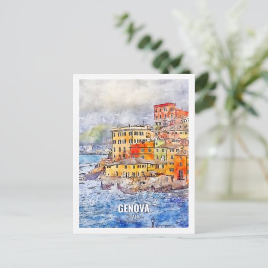 ジェノバイタリア有名な旅行プレイスウォーターカラー ポストカード (スタンド正面)