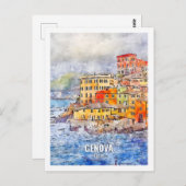 ジェノバイタリア有名な旅行プレイスウォーターカラー ポストカード (正面/裏面)