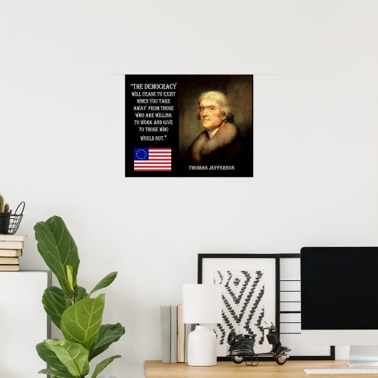ジェファーソン引用文 – 民主主義は消滅 ポスター (ホームオフィス)