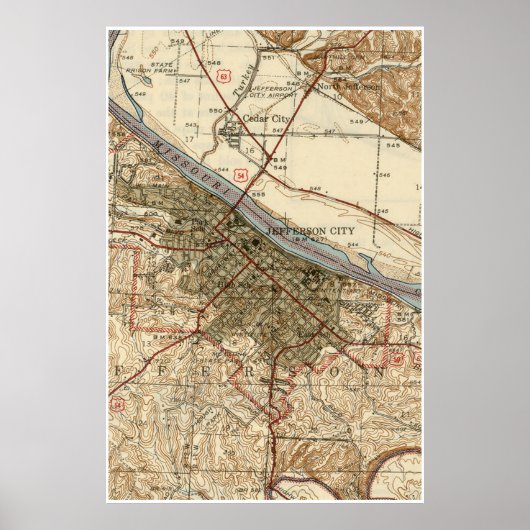 ジェファーソン・シティMOのヴィンテージの地図(1939年) ポスター (正面)