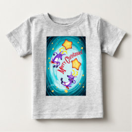 ジェフ・ウィリス・アートによる星に揺れるトナカイ ベビーTシャツ