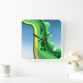 ジェフ・ウィリス・アートによる謎のロングネック恐竜 スクエア壁時計 (ホーム)