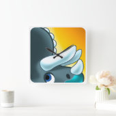 ジェフ・ウィリス・アートによる謎の角化した恐竜 スクエア壁時計 (ホーム)