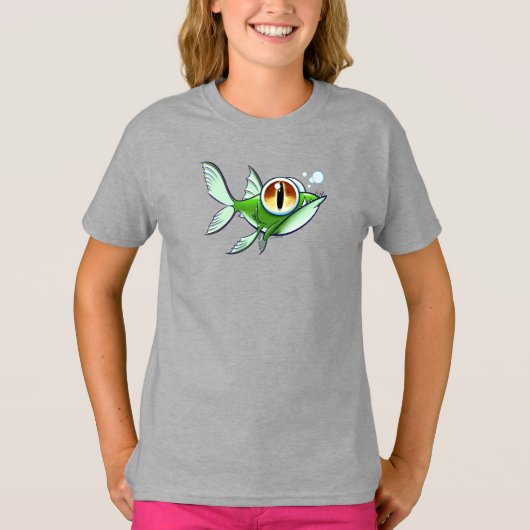 ジェフ・ウィリス・アートによる赤い目のおこった魚 Tシャツ (正面)