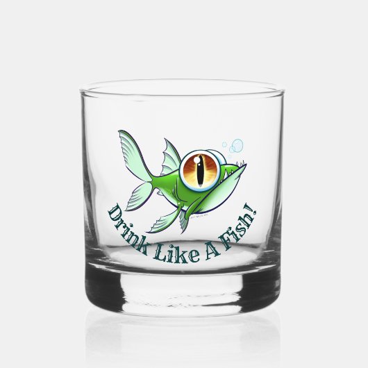 ジェフ・ウィリス・アートによる「魚のように飲む」 ウイスキーグラス (正面)