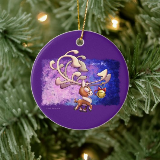ジェフ・ウィリス・アートの夢の大きなクリスマスのトナカイ セラミックオーナメント (ツリー)