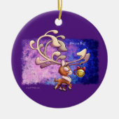 ジェフ・ウィリス・アートの夢の大きなクリスマスのトナカイ セラミックオーナメント (正面)