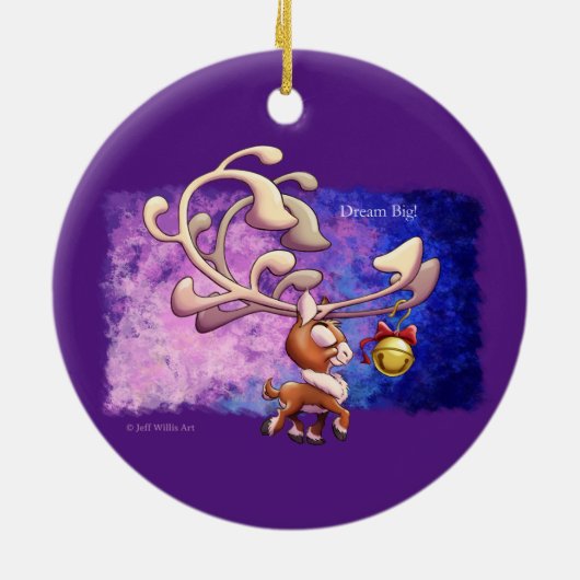ジェフ・ウィリス・アートの夢の大きなクリスマスのトナカイ セラミックオーナメント (裏面)