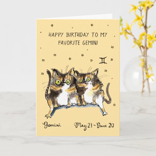 ジェミおもしろいニカード〔占星術の〕十二宮図キャットスターのサイン占星術 カード (黄色い花)