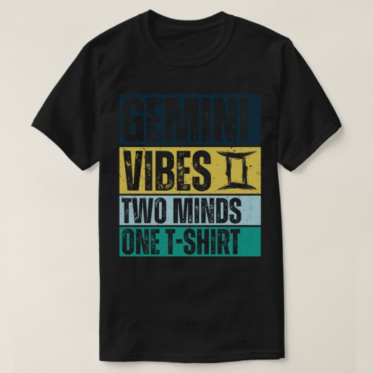 ジェミおもしろいニ〔占星術の〕十二宮図サインGemini Vibes 2つの心 Tシャツ (デザイン正面)