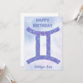 ジェミかわいらしニサインカスタムパープルハッピーバースデー カード (正面/裏面インサイチュ)