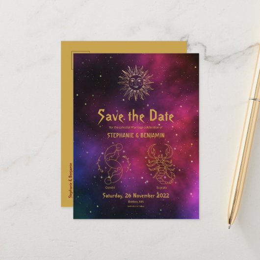 ジェミニと蠍座ブルゴーニュスタイリッシュ日付を保存 案内ポストカード (正面/裏面インサイチュ)