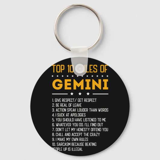 ジェミニのトップ10ルール5月21日6月21〔占星術の〕十二宮図 キーホルダー (正面)
