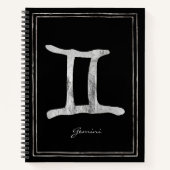 ジェミニは銀を打ち付けた星占いのシンボルn ノートブック (正面)