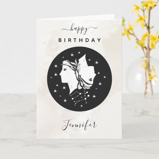 ジェミニアストロロジー〔占星術の〕十二宮図スターサイン占星術シック カード (黄色い花)