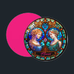 ジェミニアンドパール調和<br><div class="desc">この絵画〔占星術の〕十二宮図の象徴はジェミ素晴らしニのシンボルで、彼らの栄光の中で象徴的な双子を特徴としている。双子は二人の若い女性として描かれ、それぞれに個性とスタイルがある。一方の双子は銀の服を着て、月光のように明るい髪を持ち、もう一方は金ゴールドで飾られ、太陽のように輝く炎のような赤い髪を持つ。</div>