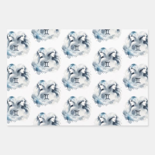 ジェミニウォーターカラーブル〔占星術の〕十二宮図テーマ誕生日パーティー ラッピングペーパーシート (正面)