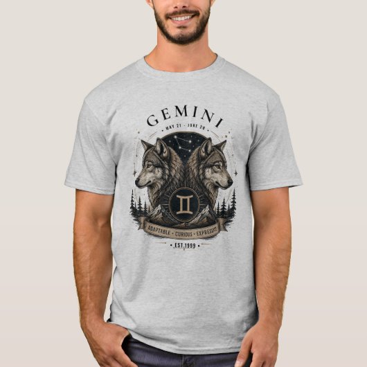 ジェミニウルフ星座メンズTシャツ Tシャツ (正面)