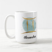 ジェミニカスタマイズ可能な水カラー〔占星術の〕十二宮図デザイン コーヒーマグカップ (左)