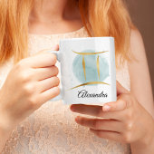 ジェミニカスタマイズ可能な水カラー〔占星術の〕十二宮図デザイン コーヒーマグカップ