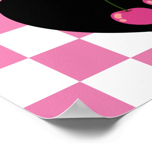 ジェミニゴシック市松模様にさくらんぼアート ポスター (角)