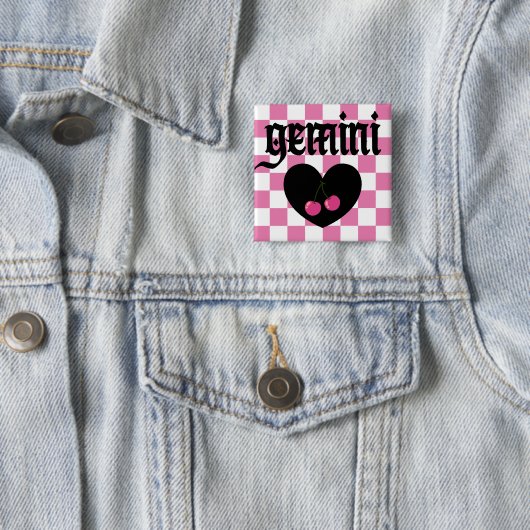 ジェミニゴシック風チェック柄チェリーデザイン 缶バッジ (インサイチュ)