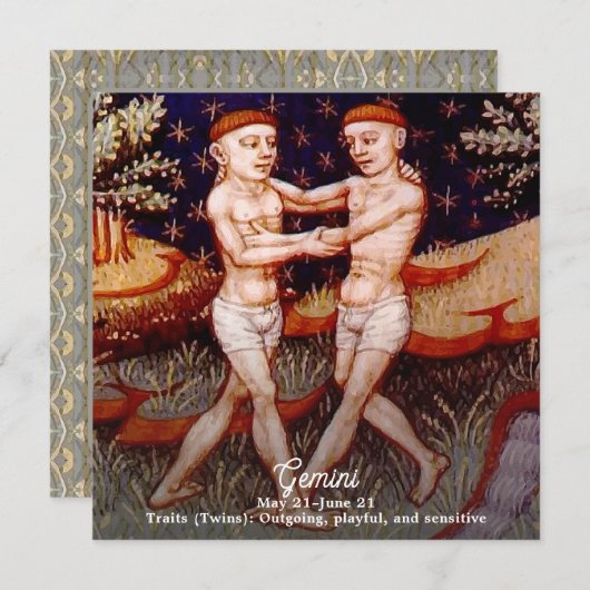 ジェミニザツインズ〔占星術の〕十二宮図サインバースデーパーティー 招待状 (正面/裏面)