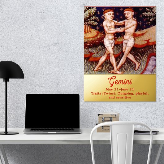ジェミニザツインズ〔占星術の〕十二宮図サインバースデーパーティー 箔ポスター