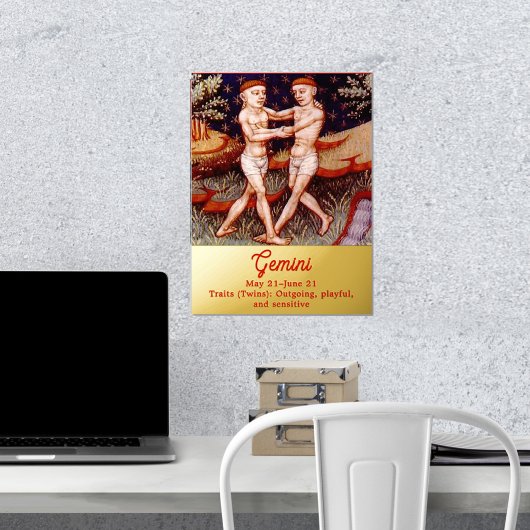 ジェミニザツインズ〔占星術の〕十二宮図サインバースデーパーティー 箔ポスター