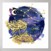 ジェミニツインズサインの〔占星術の〕十二宮図カスタム誕生日 箔ポスター (正面)