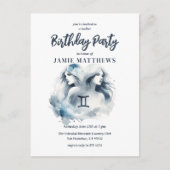 ジェミニツインズ〔占星術の〕十二宮図をテーマにした誕生日パーティー インビテーションポストカード (正面)