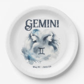 ジェミニツインズ〔占星術の〕十二宮図をテーマにした誕生日パーティー ペーパープレート (正面)