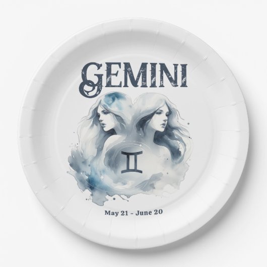 ジェミニツインズ〔占星術の〕十二宮図をテーマにした誕生日パーティー ペーパープレート (正面)