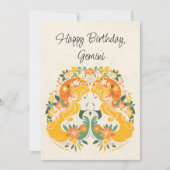 ジェミニツインズ〔占星術の〕十二宮図フローラ誕生日フラットカード (正面)