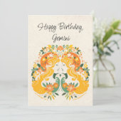 ジェミニツインズ〔占星術の〕十二宮図フローラ誕生日フラットカード (スタンド正面)