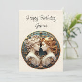 ジェミニツインズ〔占星術の〕十二宮図ミニマル誕生日フラットカード (スタンド正面)