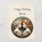 ジェミニツインズ〔占星術の〕十二宮図ミニマル誕生日フラットカード (正面/裏面)