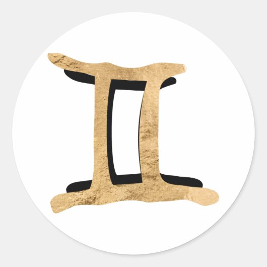 ジェミニツイン〔占星術の〕十二宮図シンボルブラック金ゴールドテクスチャ ラウンドシール (正面)