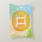 ジェミニパステルウォーターカラーアストロロジー〔占星術の〕十二宮図サイン アクセントクッション (正面(垂直))