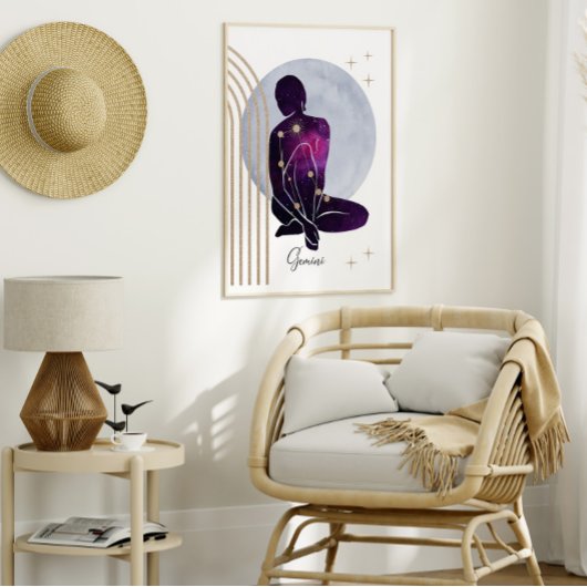 ジェミニフェミニンブルーパープル〔占星術の〕十二宮図デザイン ポスター