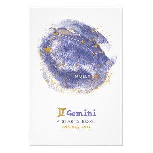 ジェミニベビー名〔占星術の〕十二宮図スター子供部屋ポスター フォトプリント