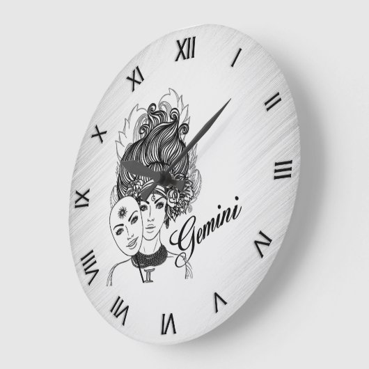 ジェミニ仮面レディ〔占星術の〕十二宮図ローマ数字 ラージ壁時計 (傾斜)