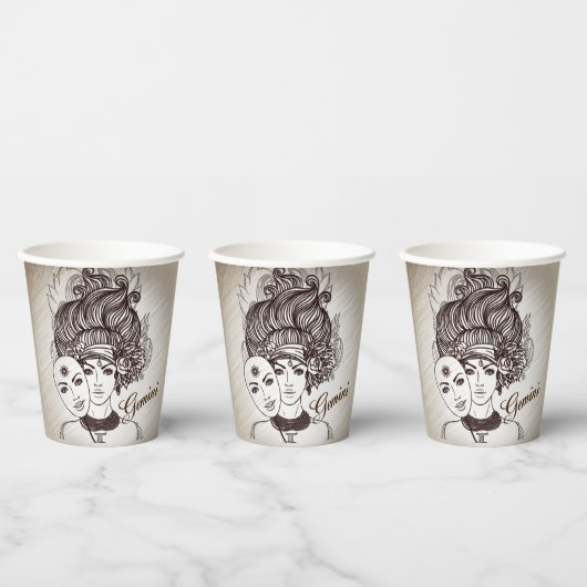 ジェミニ仮面レディ〔占星術の〕十二宮図 素朴 紙コップ (複数)