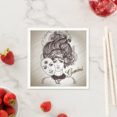 ジェミニ仮面女性〔占星術の〕十二宮図 スタンダードカクテルナプキン (インサイチュ)