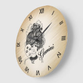 ジェミニ仮面女性〔占星術の〕十二宮図 ラージ壁時計 (傾斜)