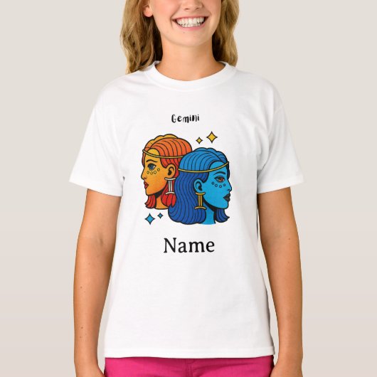 ジェミニ双子座のポップアート - レトロな天体ふたご Tシャツ (正面)
