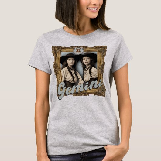 ジェミニ星占い誕生標識〔占星術の〕十二宮図ヴィンテージ双子 Tシャツ (正面)